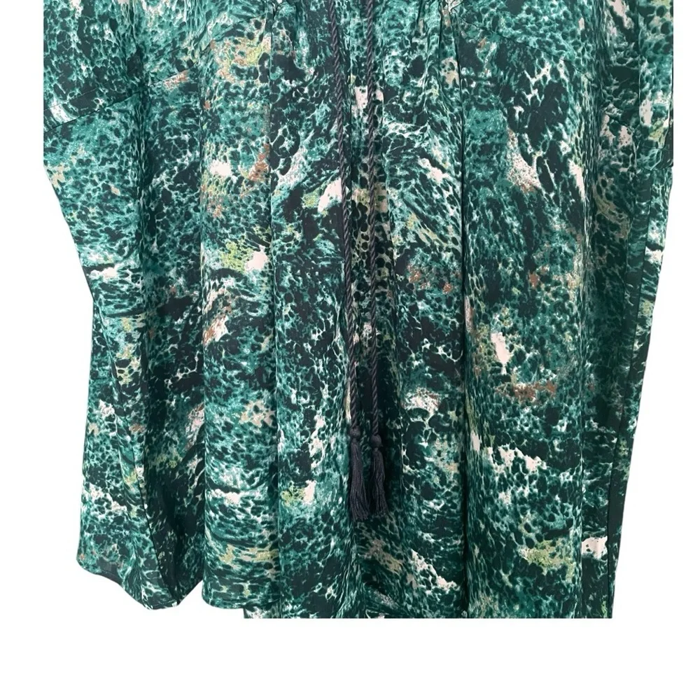 ON SALE⭐️ Ellos tunic top green pattern V neck dropped sleeves drawstring waist - Picture 14 of 16